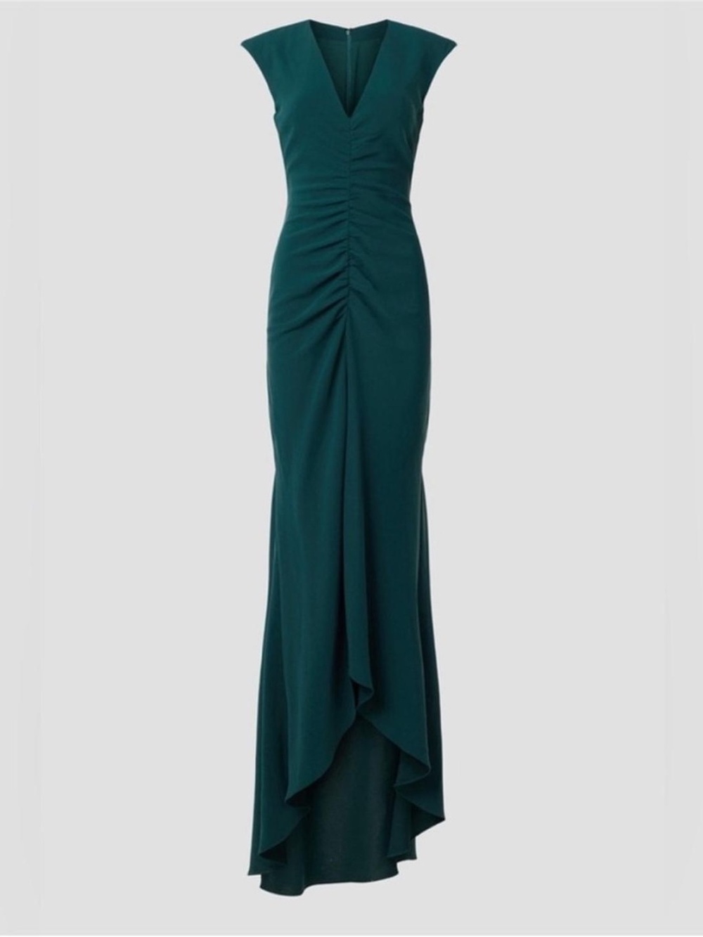 Elliatt Forest Green Ruched V-Neck Maxi Dress